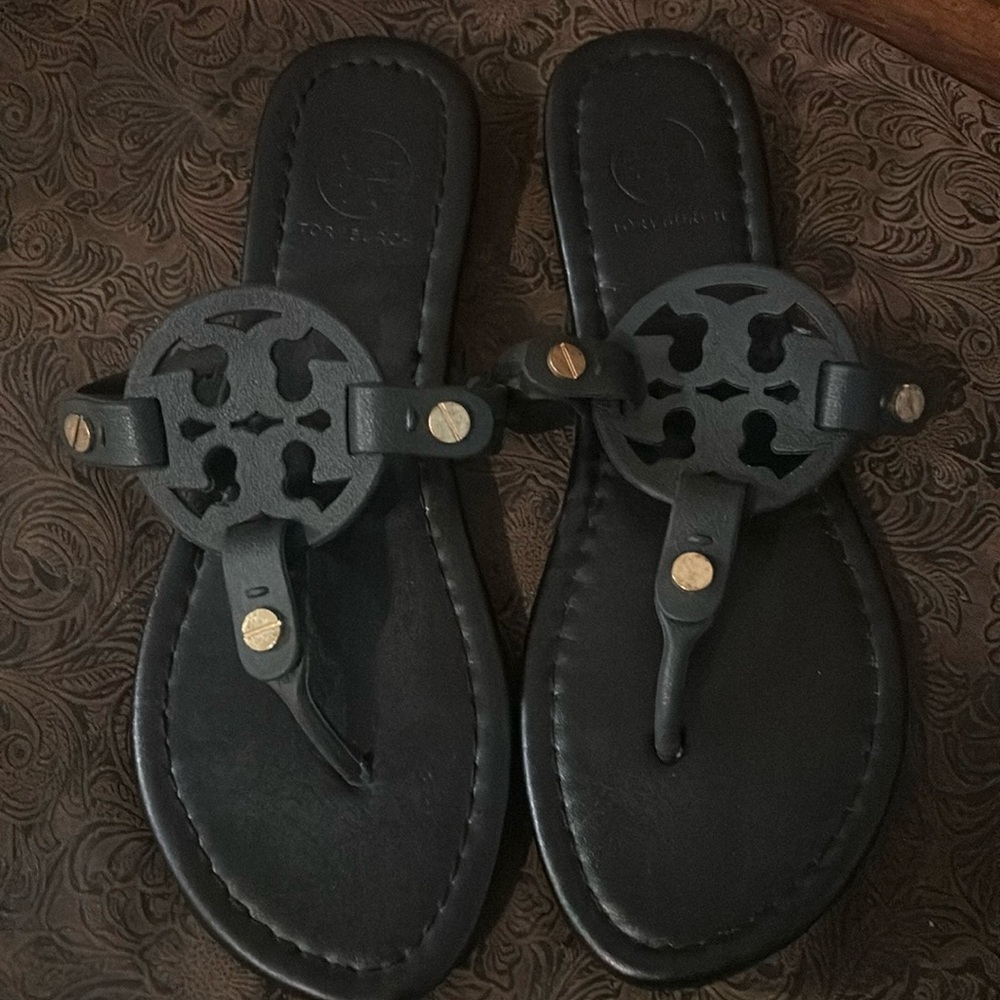 AUTHENTIC TORY BURCH BLACK LEATHER MILLER SANDALS Size 9